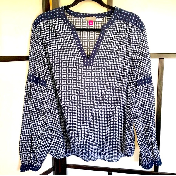 Vince Camuto Tops - Vince Camino bohemian style L:S shirt.  Contrast print around collar and…